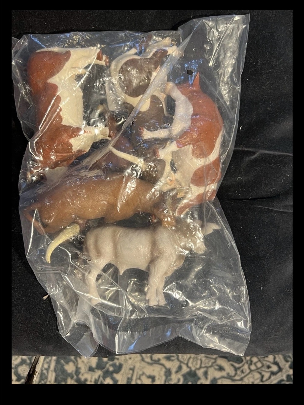 Set of Small Plastic Farm Animal Figures - Brown & White 6 pieces- 3”ish tall